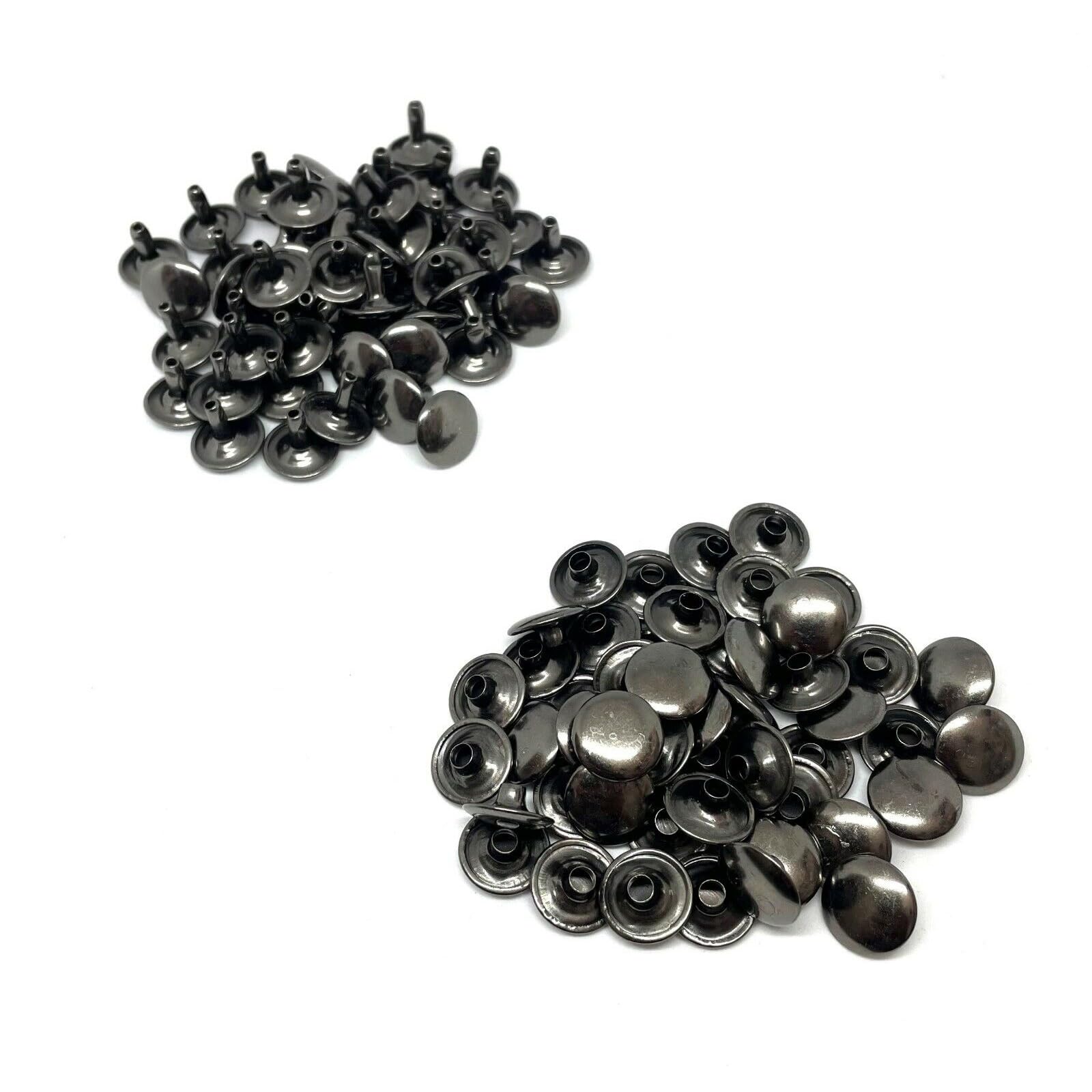 100 Set Leather Rivets Metal Double Cap Studs for DIY Leather Craft, Black, 12mm x 10mm