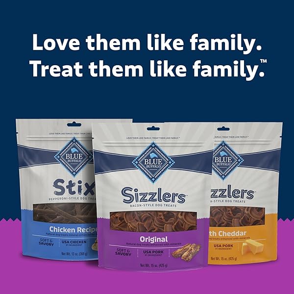 BLUE BUFFALO SIZZLERS BACON-STYLE DOG TREATS WITH REAL USA PORK, ORIGINAL FLAVOR, 28-OZ BAG