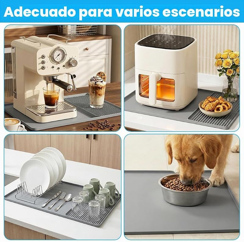 Tapete de Café de Silicona con Tapete de Secado– Antideslizante, Resistente al Calor, para Máquina de Café, Cocina y Bar Cocina (Gris) — foto 7 de 8