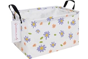 QUEENLALA Rectangular Laundry Hamper/Foldable Nursery Laundry Basket for Organizing/Storage Bin Baskets/Children Toy Office Bedroom/Toy Bin Closet Shelf Baskets（Rec-flowers）