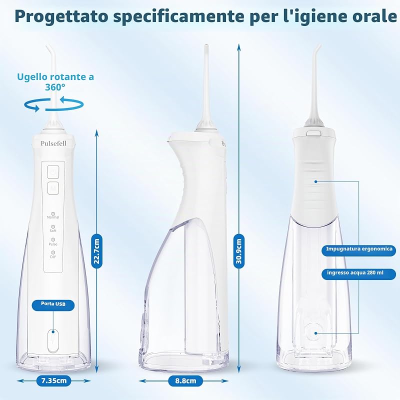 Idropulsore Dentale Portatile Ricaricabile 300 ML