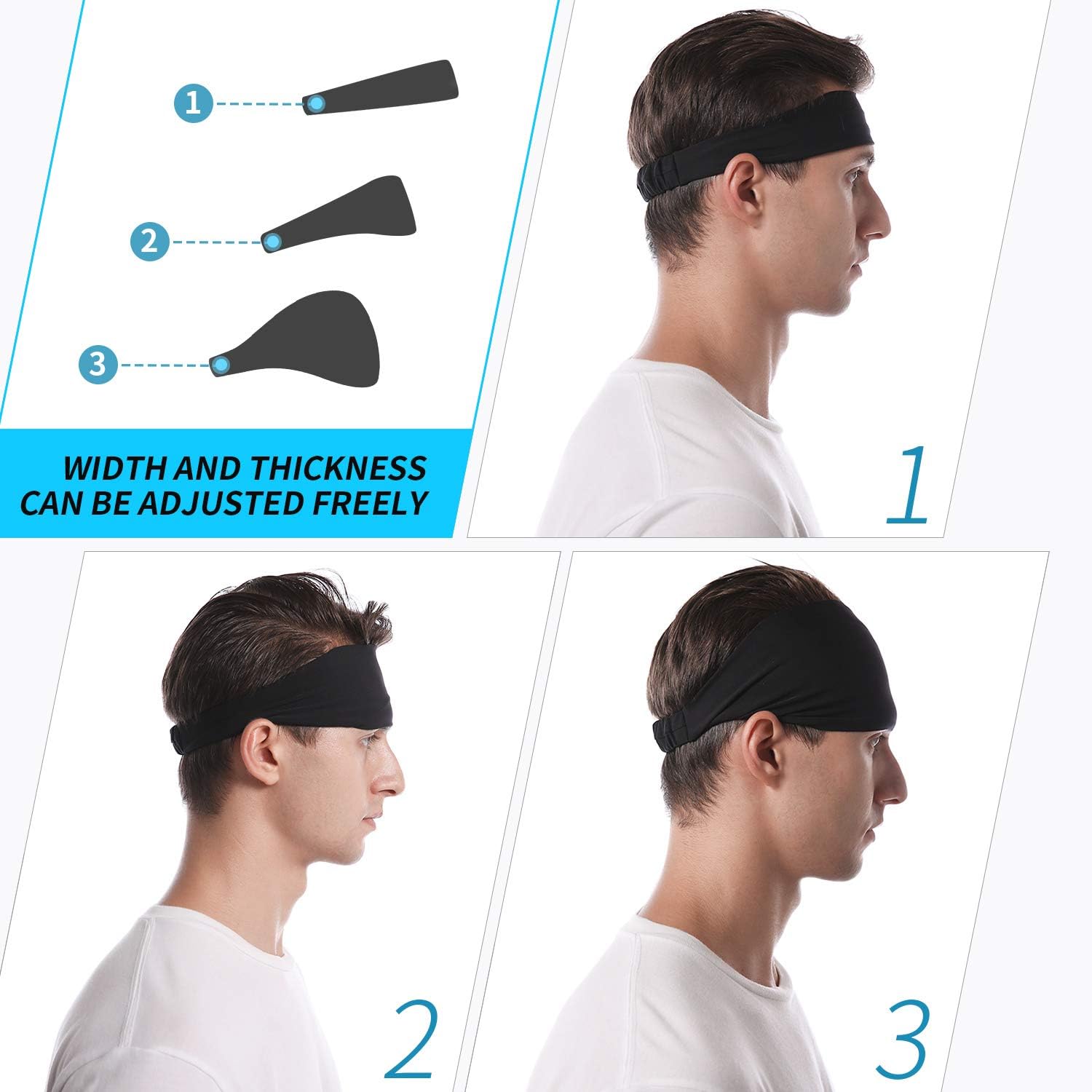 Udaily 4 Pack Mens Headband, Sports Headbands for Men and Women, Mens Sweatband for Workout, Running, Hiking, Yoga, Basketball, Cycling, Elastic Sweat Wicking, Non Slip, Helmet Friendly Hairband: Clothing