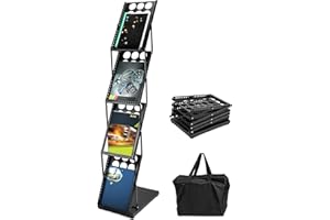 QWORK Magazine Brochure Display Rack Stand, 4 Pocket Foldable Literature Catalog Rack Book Holder Tradeshow Display Stand, fo