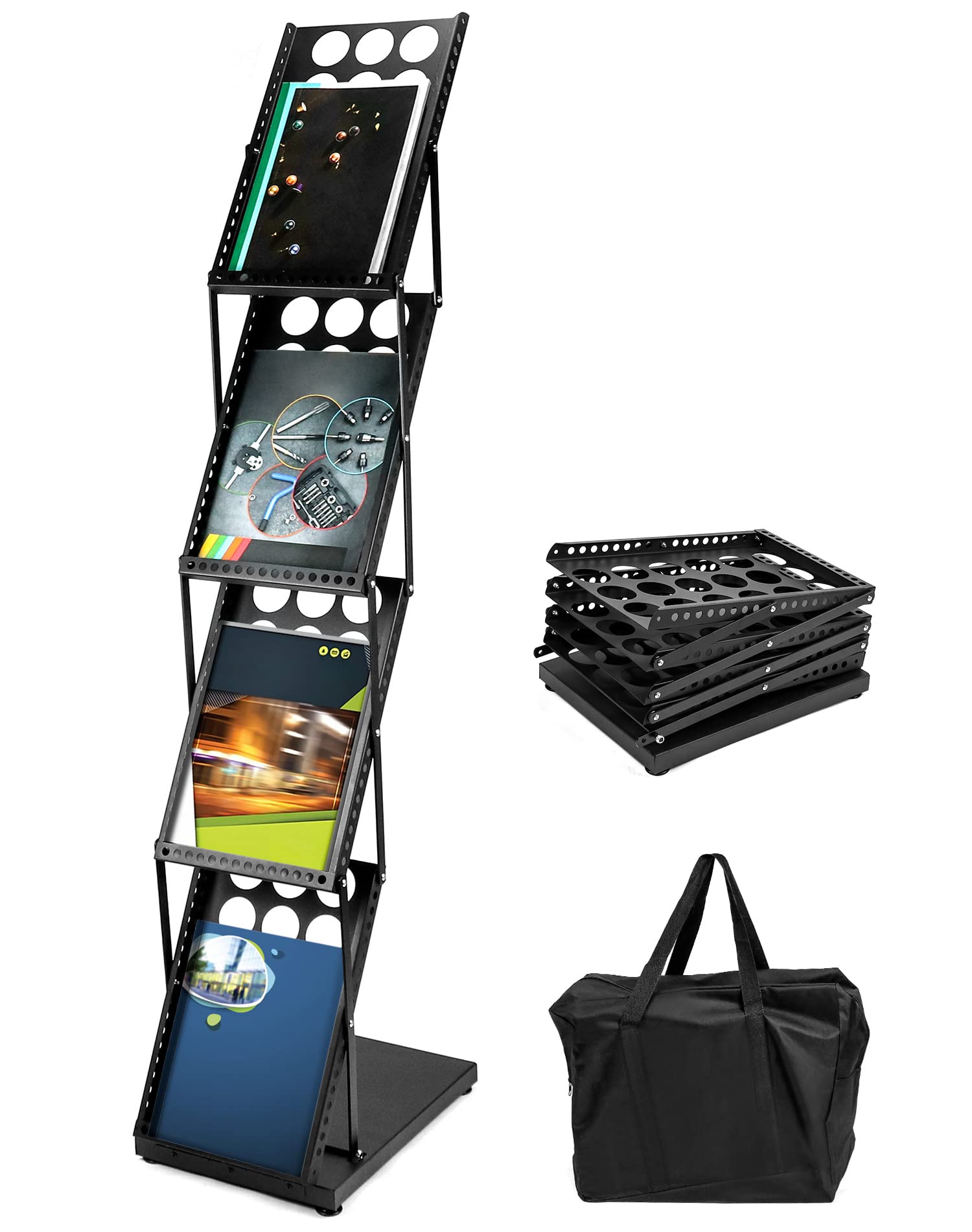 QWORK Magazine Brochure Display Rack Stand, 4 Pocket Foldable