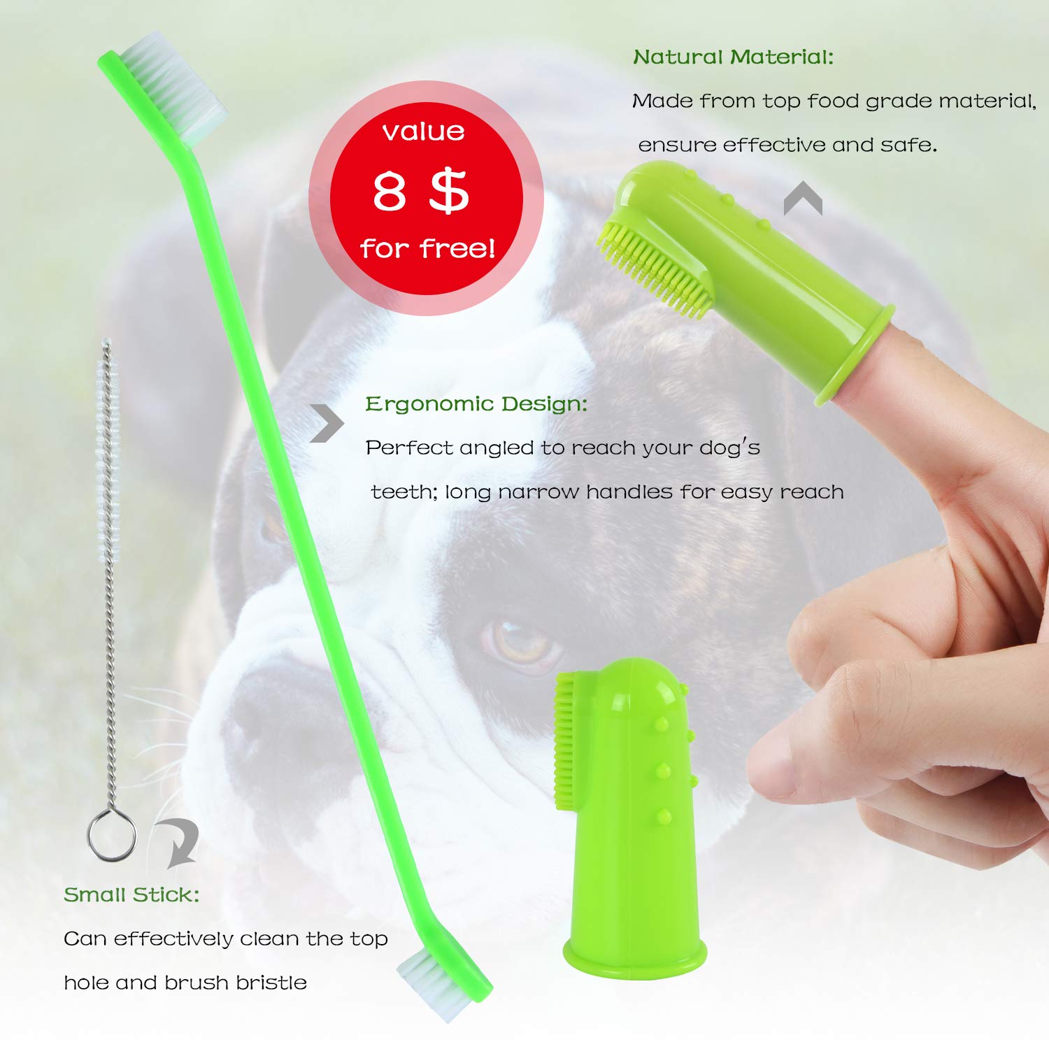 Ezio Dog Toothbrush Chew Toy - Nontoxic Natural Rubber Toothbrush Stick Teeth Cleaning Dental Care Brushing for Small and Medium Doggy (Green)