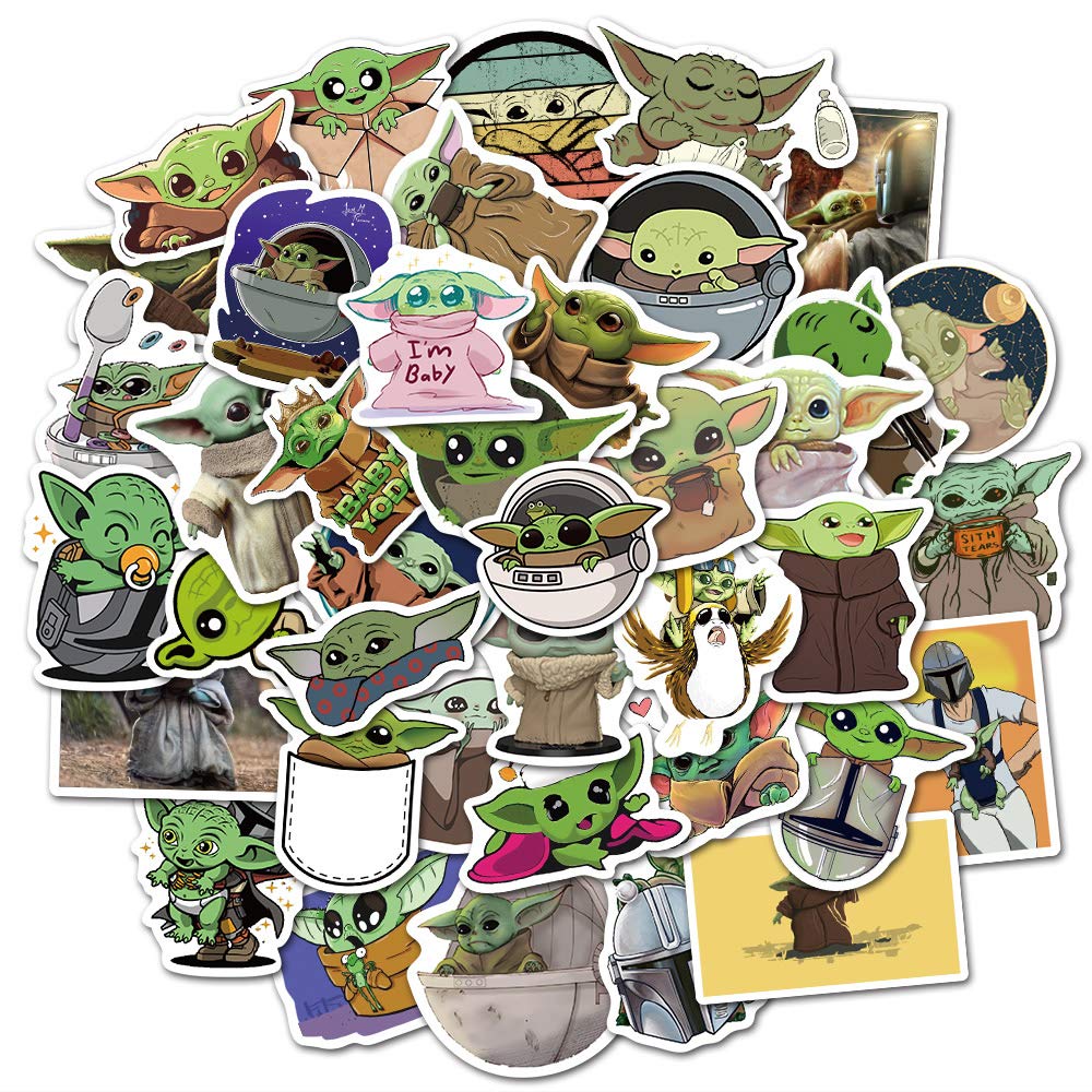 Norinoya 50PCS Baby Yoda Stickers for Laptop Water Bottle Hydro Flask,Star War Stickers for Kid Room Wall Decoration,Perfect stickers for Party Supply