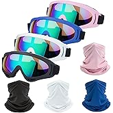 LJDJ Motorcycle Goggles,4 Pack Dirt Bike ATV Motocross Riding Offroad Protective with 4 Pack Neck Breathable Bandana Mask for Men Women Kids Youth Adult