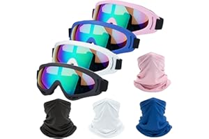 LJDJ Motorcycle Goggles,4 Pack Dirt Bike ATV Motocross Riding Offroad Protective with 4 Pack Neck Breathable Bandana Mask for Men Women Kids Youth Adult