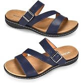 WLXARSU Women's Arch Support Slide Sandals, Adjustable Buckle | Contoured Footbed ， Easy Slip On， Adjustable Fit ， Cushioned Sole ， Summer Travel