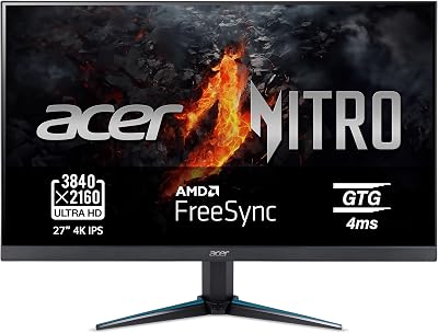 Acer nitro vg270k l - monitor de jogos ips 4k uhd de 27 "(68,6 cm, 3840x2160, 16: 9, 350 nits, tempo de resposta vrb de 4 ms, hdr10, hdmi 2.0 / dp 1.2) monitor de jogos para pc, preto