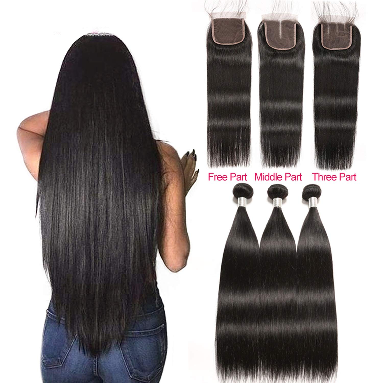 Amazon Com Straight Hair Bundles With Closure Hair Bundles With