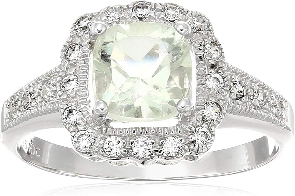 1 cttw 7 MM Cushion Cut Green Amethyst Prasiolite Ring in