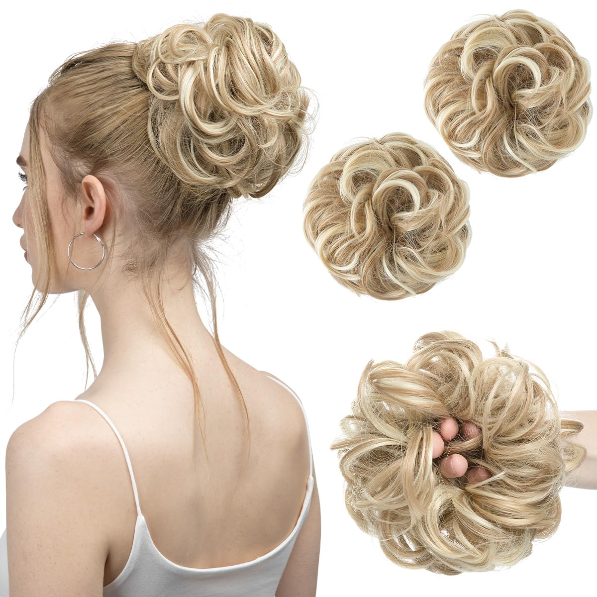 SARLA 2PCS Messy Bun Hair Pieces for Womens Synthetic Scrunchies Buns Extension Hairpieces Updo Pony Tail Dirty Blonde — image 1
