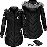 ActionHeat Women's NFL 5V Battery Heated Long Puffer Full-Zip Hoodie Jacket