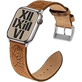 Deeplus For Apple Watch Band 41 mm / 40 mm / 38 mm Series 7 /SE/ 6/5/4/3/2/1,Sunflower Tooled Leather Cowboy Replacement Western Apple Watch Retro Strap Bracelet for iWatch Men Women