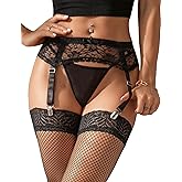 Women Floral Lace Garter Belt Plus Size Mesh Suspender Belt Set with 4 Straps Metal Clip for Thigh Highs
