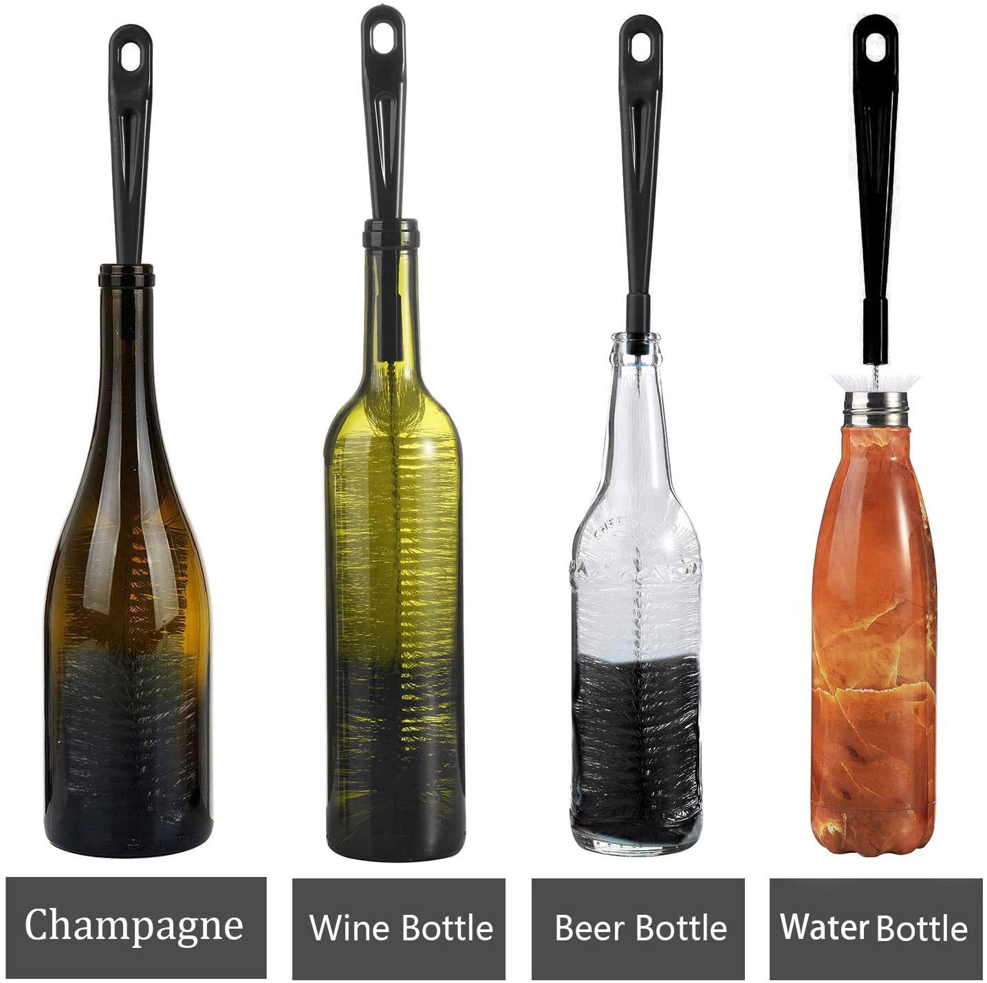 ALINK 16 inch Extra Long Black Bottle Cleaning Brush Cleaner for Washing Narrow Neck Beer/Wine/Thermos, Sport Well/Brewing Bottles/Hummingbird Feeder