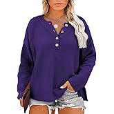 ForHailey Womens Plus Size Sweaters Tops Long Sleeve V Neck Button Henley Tops Loose Casual Pullover Knit Shirts