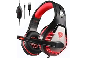 BUTFULAKE Gaming Headset for PS4, Xbox One, PC, PS5, Laptop, Mac, Nintendo Switch, 3.5MM Noise Cancelling Over Ear Headphones with Mic, Bass Surround, Soft Memory Earmuffs (red)