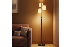 VASAGLE Floor Lamp for Living Room, Standing Lamp with 3 Bulbs, Adjustable Brightness, Gold and Black LFL003B01