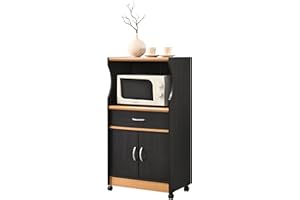 HODEDAH IMPORT Microwave Cart with One Drawer, Two Doors, and Shelf for Storage, Black-Beech.