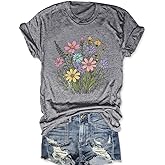 Women Wildflower T Shirt Cute Botanical Flower Shirts Funny Boho Floral Graphic Tees Short Sleeve Tops