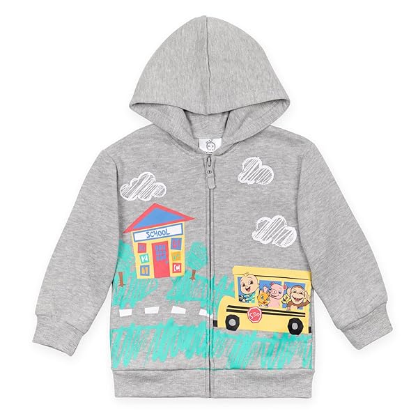 COCOMELON INFANT BABY BOYS FLEECE ZIP UP HOODIE HEATHER GREY 12 MONTHS