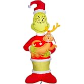 Gemmy Christmas Airblown Inflatable Grinch Holding Max Giant Scene Dr. Seuss, 8 ft Tall