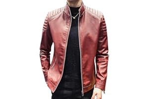 Womleys Mens Casual Stand Collar Slim Fit Faux Leather Jacket Biker Motorcycle Jacket