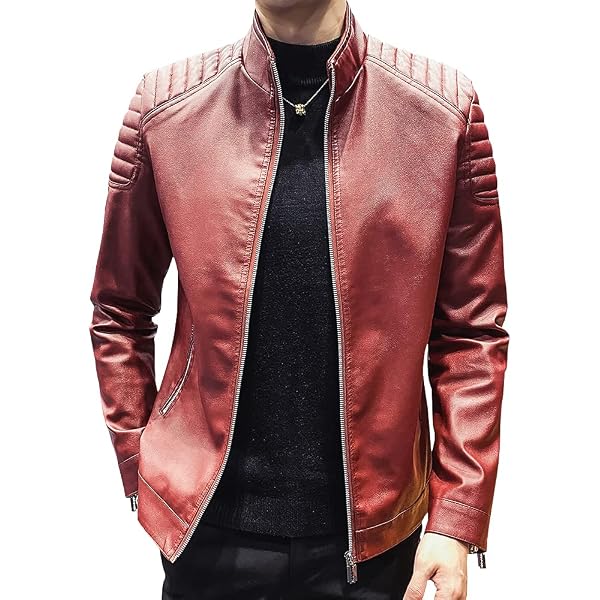 LCHYG Mens LAPE Collar PU Leather Jacket Business Casual Fat Plus