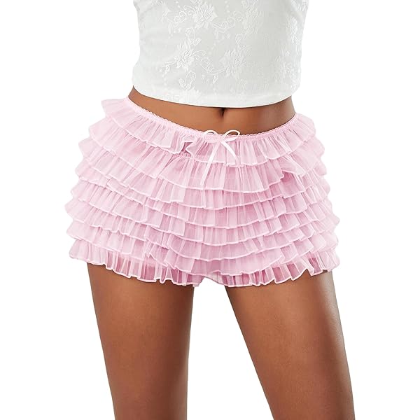 Kiluex Women Summer Ruffle Frilly Shorts Layered Lace Trim