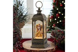 Lasumora Christmas Snow Globe Swirling Glittering Angel and Reindeer Scene with Timer & Music, Lighted Water Lantern USB Lined/Battery Operated for Christmas Festival Decoration Gifts - 11.4 inch
