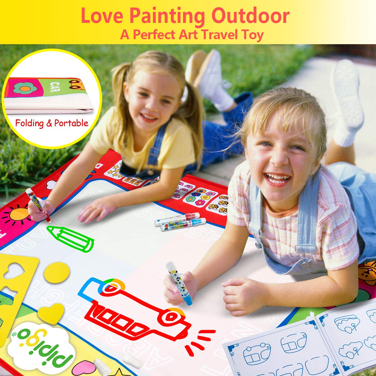 Magic Water Doodle Mats Water Drawing Mat Large 32x24in Painting Pad with 4 Pens 6 Molds Learning Educational Toddler Toys Toddler Gifts for Girls Boys Age 2 3 4 5+ Year Old Girl Gifts Boy Gifts