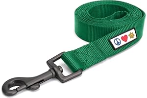 Pawtitas Solid 6 ft Lush Green Dog Leash M/L Custom Name and Phone Embroidery Strong Nylon Leash for Medium and Large Breeds