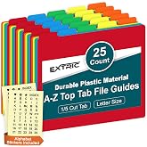 Alphabetical File Organizer 25 File Cabinet Dividers A-Z Plastic 5 Colors | A-Z Dividers with Tabs for File Cabinets, 25 Heavyweight Alphabetical Dividers 5 Assorted Colors, 1/5 Cut Tab Letter Size