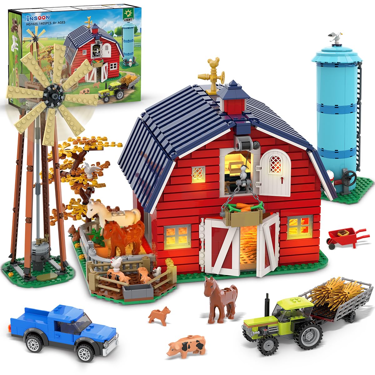 INSOON Farm Barn Building Set with LED, Western Farm House Building ...