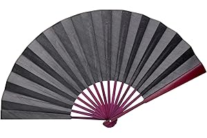 HONSHEN Chinese Folding Fan Hand Fan with Traditional Chinese Arts Handicraft Black 13inch
