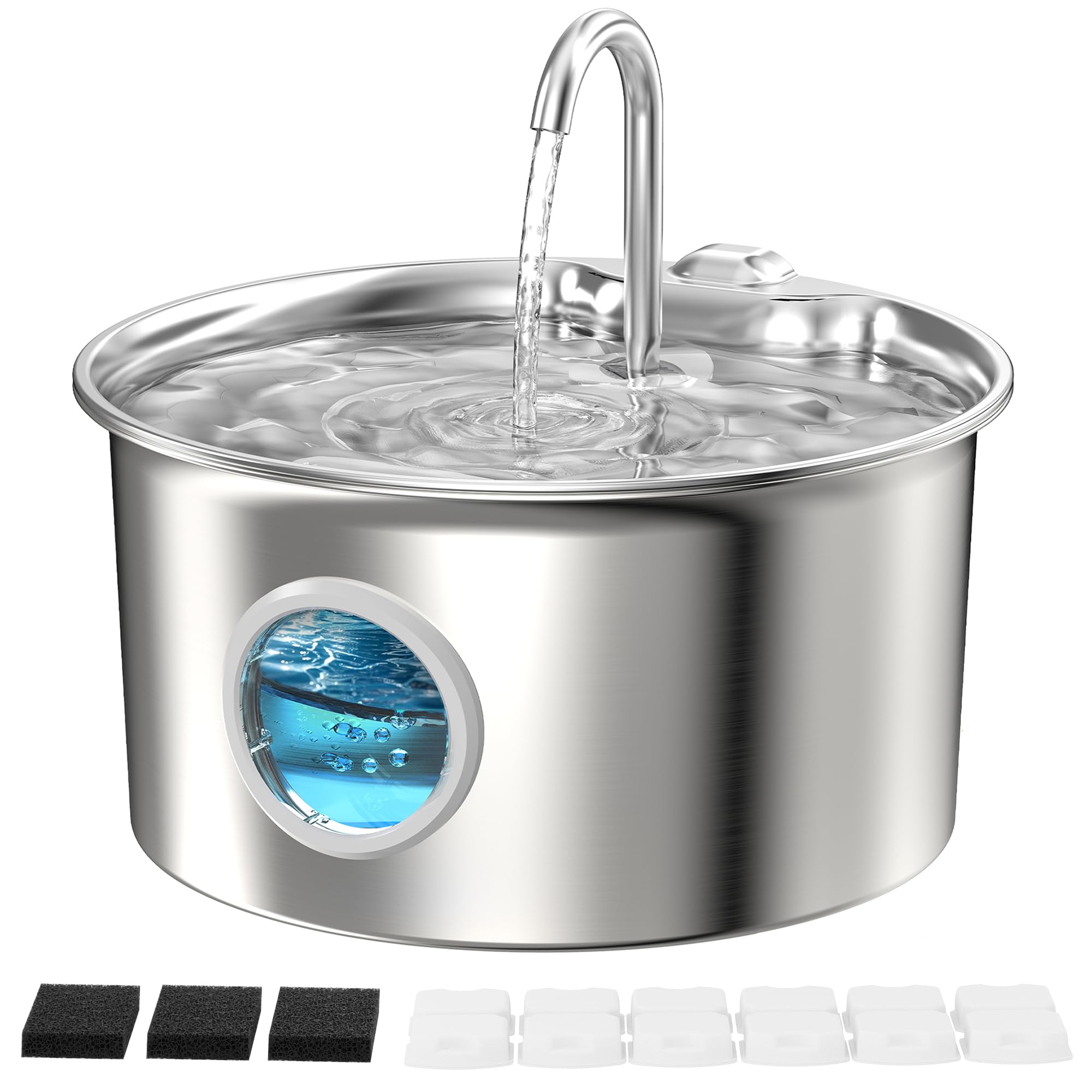 Photo 1 of Stainless Steel Cat Water Fountain: Cat Fountain with 6 Filters + 3 Sponges - 88oz/2.6L Pet Water Fountain for Cats Inside - Silent Cats Water Bowl Dispenser - ATMZIQXR Kitty Drinking Fountains