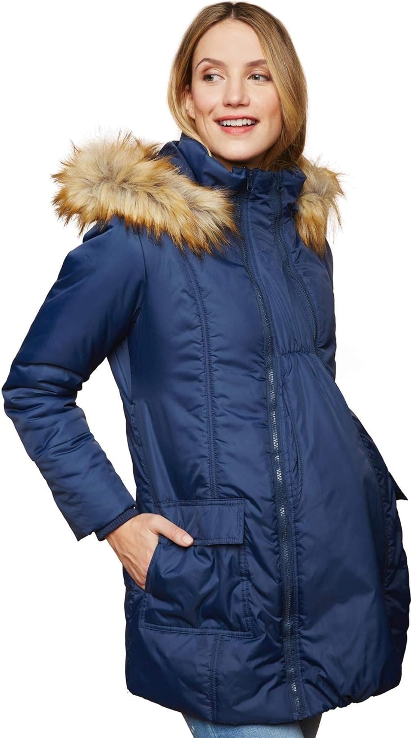 Motherhood Modern 3 in 1 Belted Maternity Puffer Coat - Navy - Small at Amazon Womenâs Clothing 