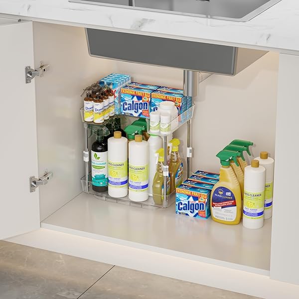 XICENNEGO ROTATING ADJUSTABLE STORAGE RACK – 2-TIER MULTI-PURPOSE BATHROOM UNDER SINK ORGANIZERS AND STORAGE – SPACE-SAVING ORGANIZER FOR UNDER SINK, KITCHEN, BATHROOM, VANITY AND FRIDGE(1 PACK)