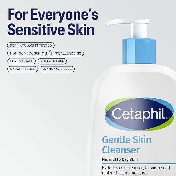 CETAPHIL FACE WASH, HYDRATING GENTLE SKIN CLEANSER FOR DRY TO NORMAL SENSITIVE SKIN, 20 OZ, FRAGRANCE FREE, SOAP FREE AND NON-FOAMING