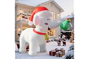 TwinkYard 11FT Long Christmas Inflatables White Elephant with Gift Box, Christmas Blow Ups White Elephant Gift Exchange Theme Decoration, Built-in LEDs for Holiday Party Front Garden Lawn Yard Outdoor