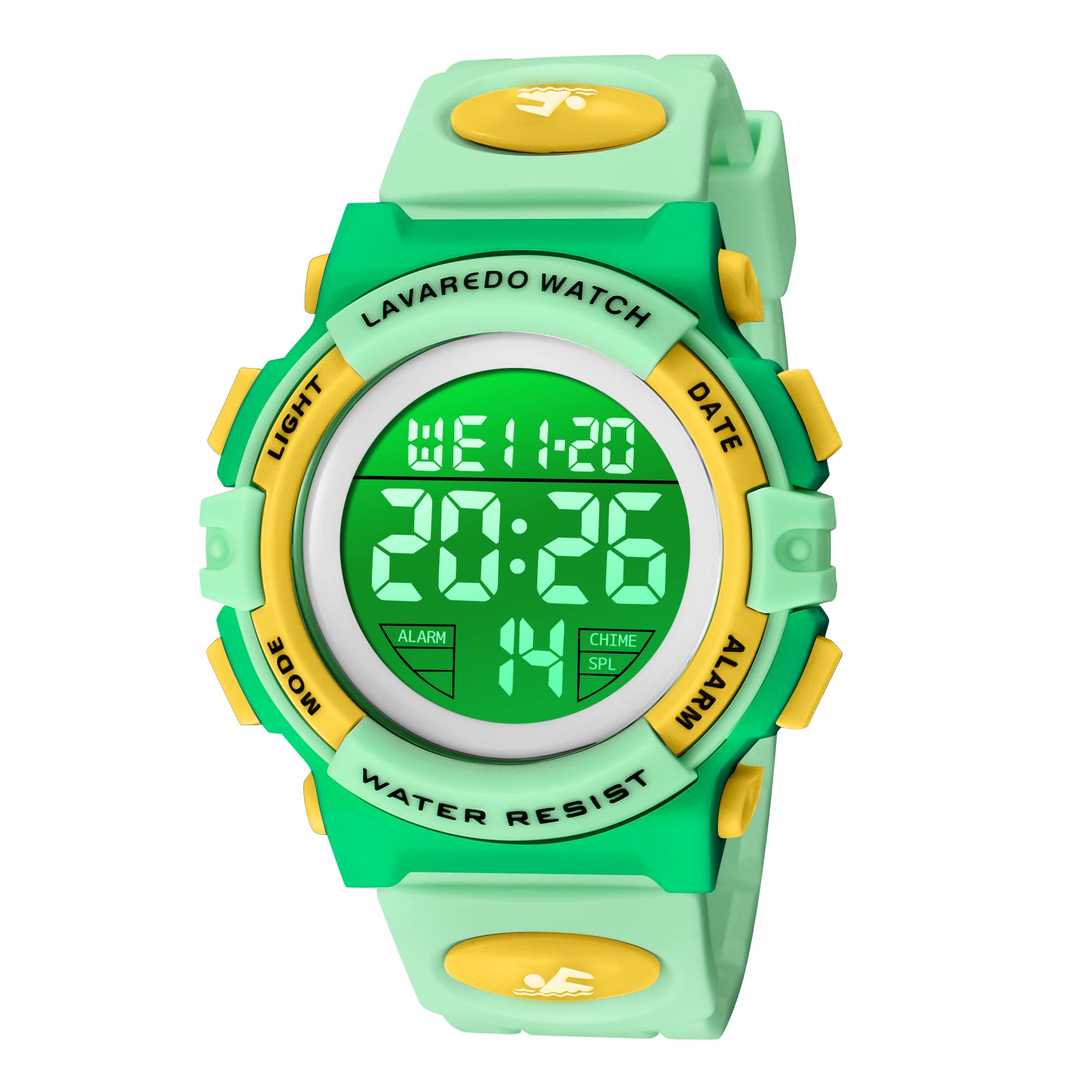 Ben Nevis Children's Boys' Watch - 5ATM Waterproof Outdoor Sport Silicone Wrist Watch with Alarm/Stopwatch/LED Light/Shockproof/Date, 28-cs-Lightgreenyellow, Strap