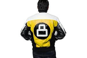 EASTIFIED Mens 8 Ball Pool Billiard Bomber Lightweight Casual Stylish Fashion 80s 90s Retro Zip Up Faux Leather Jacket