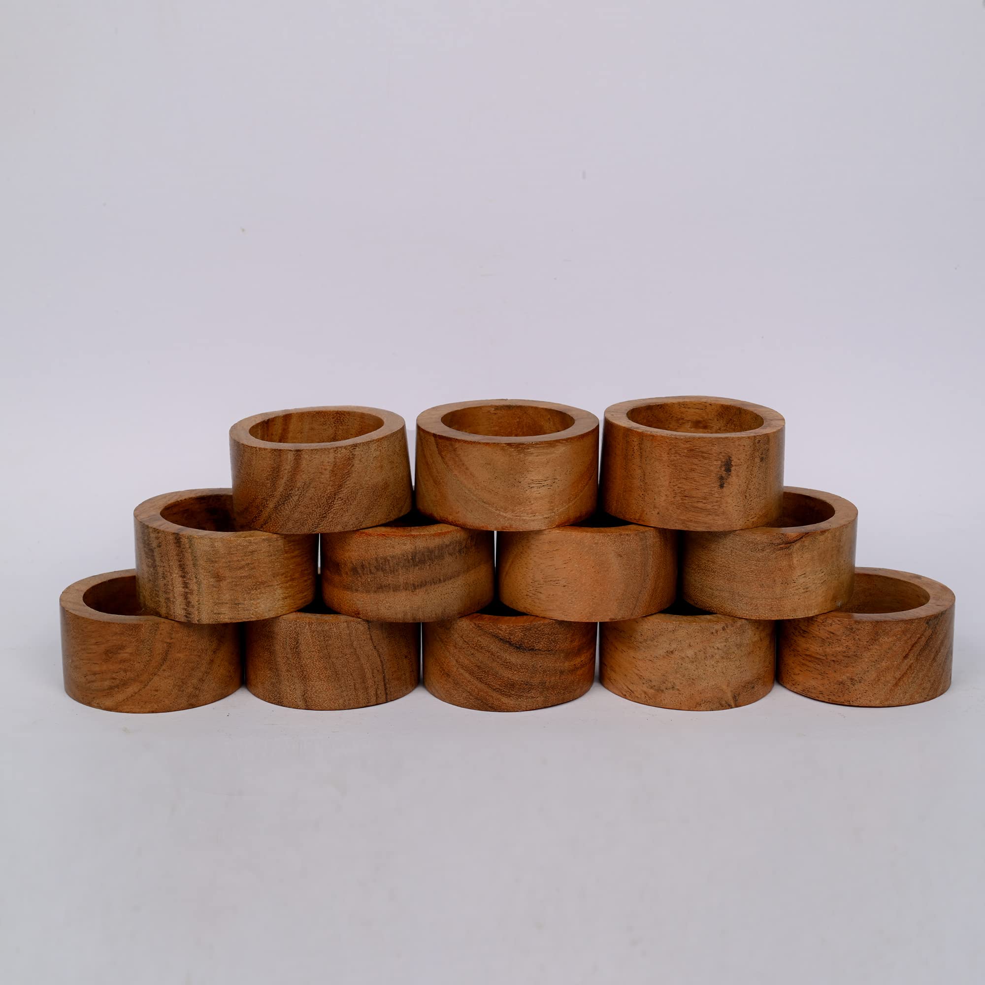 SAMHITA Handmade Acacia Wood Napkin Ring Set of 12 for Dining, Anniversary, Birthday, Christmas | Napkin Ring for Home and Kitchen Décor