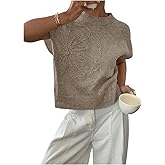 SOLY HUX Women's Short Sleeve Sweater 3D Floral Sweaters Pullover Tank Tops Knit Vest Trendy Fashion Clothing Light Brown Floral Medium