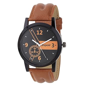 Casual Analogue Tan Leather Strap Multicolour Dial Mens Watch - Kranti0507