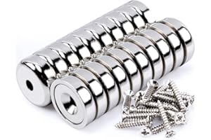 KEUKENKET 20Pcs Super Strong Round Base Cup Neodymium Magnets with Holes,0.63"(16mm) Ring Rare Earth Magnets Heavy Duty, Countersunk Holes Pot Magnet with Screw for Kitchen Craft Wood DIY Holding Tools Hanging