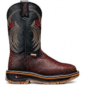 King Welt KW-Venom Exotic Python Print 10" Men's Leather Western Work Boot, Soft Toe, Square Toe Slip resistant