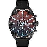 Diesel Spiked Stainless Steel and Leather Chronograph Men's Watch, Color: Black (Model: DZ4667)